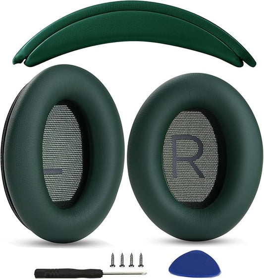 Ear Pads Cushions + Headband Replacement Earpads Compatible with Bose QuietComfort 45 QC45 35 QC35, QC35 ii Over-Ear Headphones Easy DIY Installation,Protein Leather Parts (Green Kit)