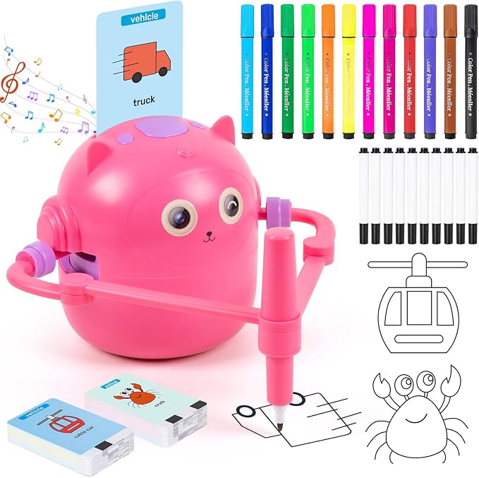 TREEFIA Drawing Robot for Kids, Drawing Robot for Kids 6 7 8 9 10 11 12 Year Old, Doodle Bot Toy with 100 Drawing Cards & 16 Color Pens for Girls and Boys
