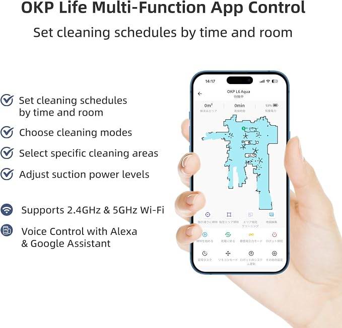 OKP Life Robot Vacuum L6 Aqua,LiDAR Navigation, 3.7 inch Super Thin, 6000Pa Powerful Suction,150 Mins,Quiet, Self-Charging Robotic Vacuum Cleaner, 2.4G&5G WiFi,Cleans Hard Floors to Carpets, White