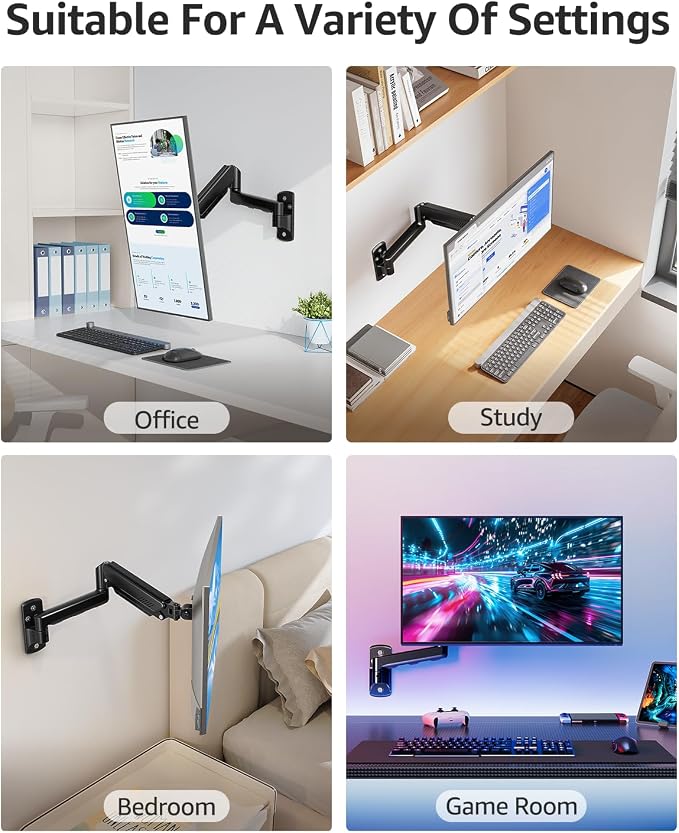 MOUNTUP Single Monitor Wall Mount for Max 32 Inch Computer Screen, Fully Adjustable Monitor Arm, Wall Mount Monitors Holder Support 4.4-19.8lbs Display, VESA Bracket Fit 75x75mm, 100x100mm