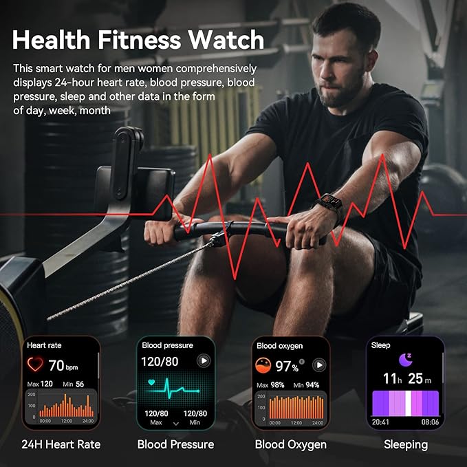 AMAZTIM Smart Watch, 60 Days Extra-Long Battery, 50M Waterproof, Rugged Military Bluetooth Call(Answer/Dial Calls), 1.85" Ultra Large HD Display, AI Voice Assistant, Compatible for Android and iOS