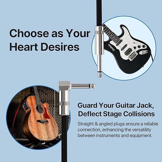 Short Guitar Cable 6.6FT, Amp Chord Electric Bass Amp Cord Braided, TS 1/4 Quarter Inch Straight to Right Angle Bass Instrument Cables Pro Audio (Black, 1Pack)