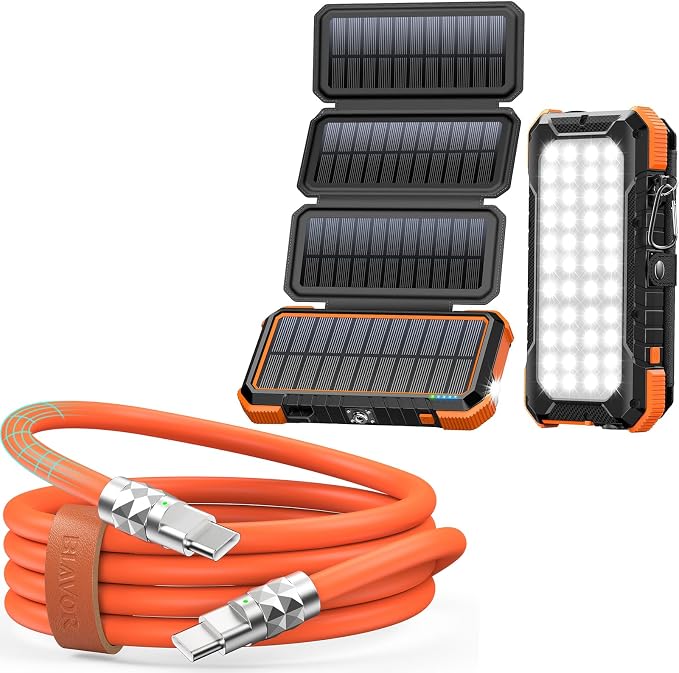 BLAVOR Solar Charger Power Bank, PD 18W Fast Charging 20000mAh Battery Pack+60W Fast Charging USB C to USB C Cable,