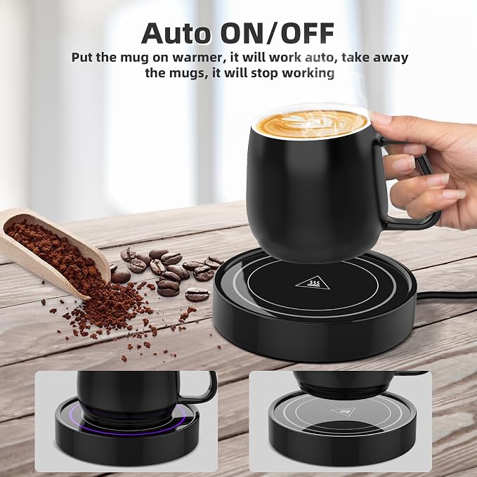 Coffee Warmer with Mug Set - Electric Beverage Cup Warmer for Desk Office Home Use, Candle Warmer Heating Plate with Gravity Switch Auto Shut Off (Up to 131F/55C), 12oz (Purple Set)