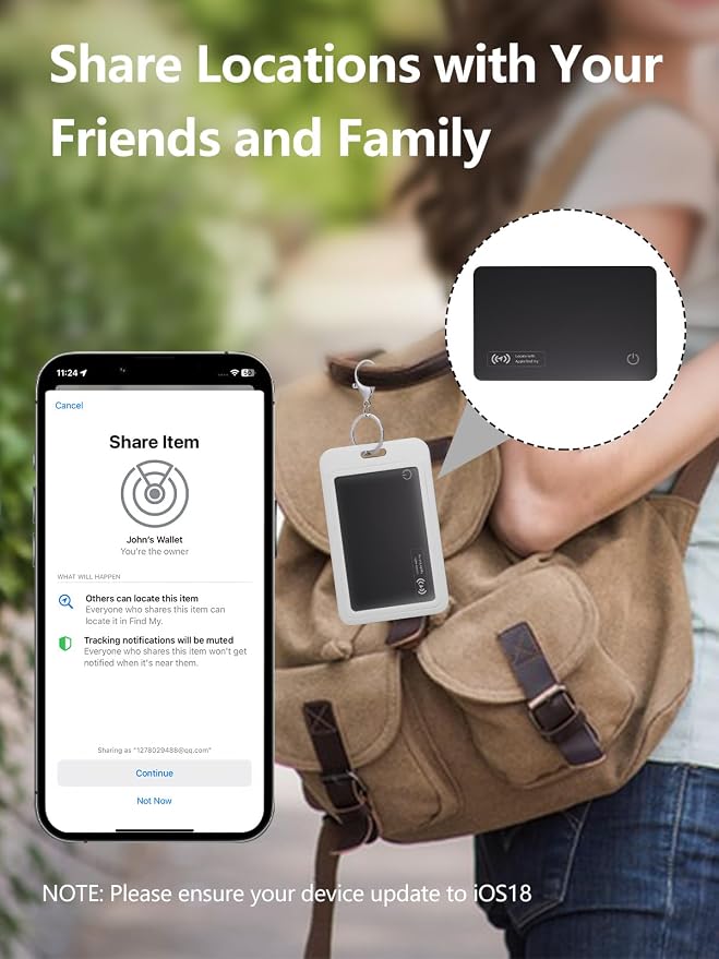 Wallet Tracker Card Work with Apple Find My, Ultra-Slim Rechargeable Tracking Card Credit Card Tracker for Wallet, Luggage, Passport (for iOS, 1 Pack)