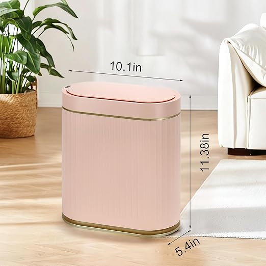 SYNCVIBE Bathroom Sensor Trash Can with Lid Automatic 2 Gallon Motion Sensor Garbage Bin, 7.5 Liter Slim Waterproof Plastic Wastebasket, Bathroom Decor for Bedroom, Office, Living Room, Pink