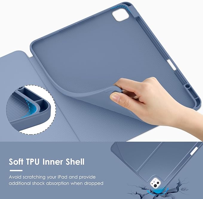VIKESI Case for iPad iPad Pro 13-inch M5 or M4 Released in 2025 or 2024,Multiple Angles Magnetic Stand Cover,Shockproof Soft Back,Pencil Holder,and Auto Sleep/Wake,Mist Blue
