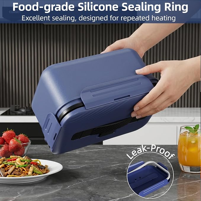Vingud Cordless Electric Lunch Box for Adults, 1.8L Rechargeable Heated Lunch Box Food Warmer, Portable Self Heating for Men/Women/Office/Car, Lonchera Eléctrica Portátil Battery Powered Father's Gift