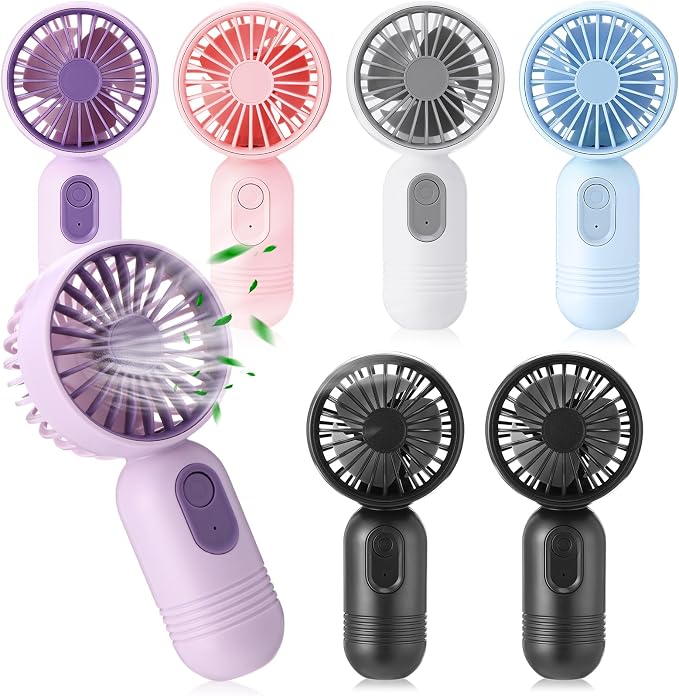 Rossesay 6 Pcs Mini Portable Fan Bulk Cute Handheld Lightweight Small Little Personal Hand Eyelash Fan 3 Speeds USB Rechargeable for Women Men Indoor Outdoor Makeup Travel (Multicolor)