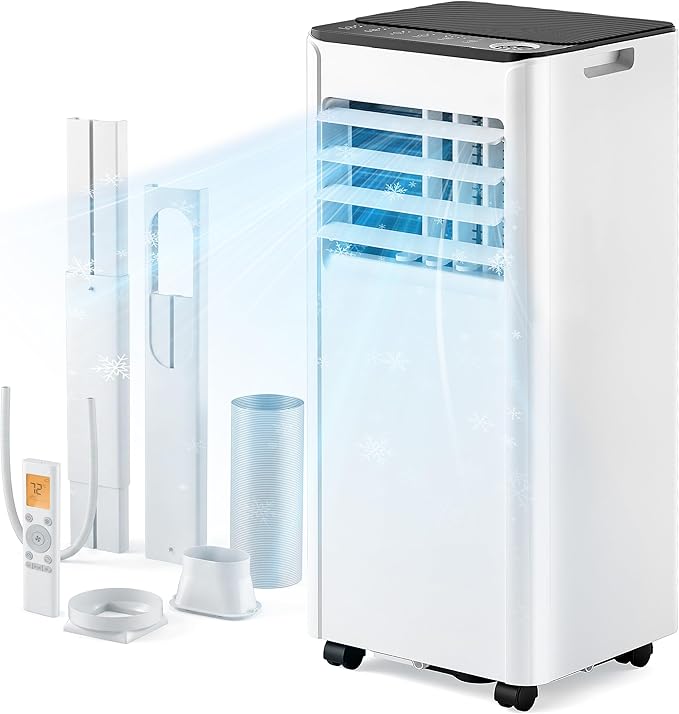 EUHOMY 8,000 BTU Portable Air Conditioners, 4-in-1 Portable AC Unit Cools Up to 350 Sq.Ft, with Cool, Fan, Dehumidifier, Sleep Modes, 50 dB, 24H Timer, Remote Control, Installation Kit for Bedroom