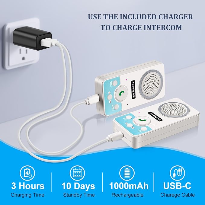 Intercoms Wireless for Home, 2 Way Audio Hands-Free Long Range Wireless Intercom System, 4 Ringtones 8 Volume Levels, Up to 10 Days Standby Intercom Syetem for House, Office, Classroom, White