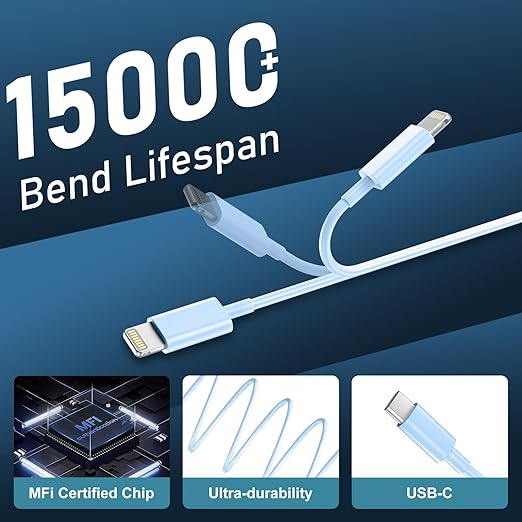 Phone 14 13 12 11 Fast Charger,6FT Long Phone Chargers Fast Charging Lightning Cable with 20W USB C Charger Block for Phone 14/14 Pro Max/13/13 Pro Max/12/12 Pro Max/11/11Pro/XS/Max/XR/X,Pad,Blue