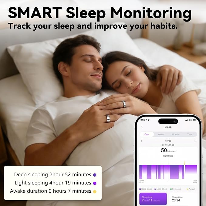 Smart Ring for Women & Men, Health & Fitness Tracker with Heart Rate/Sleep Monitoring/Blood Pressure,5ATM Waterproof,Activity Trackers with Free App,Stylish Fitness Ring Birthday Gift(Size 11, Silver)