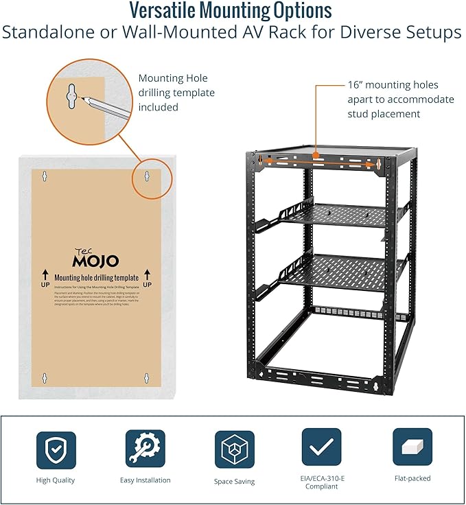 Tecmojo 20U Open Frame Network Rack for IT & AV Gear, AV Rack Floor Standing or Wall Mounted,with 2 PCS 1U Rack Shelves & Mounting Hardware,Network Rack for 19" Networking,Audio and Video Device