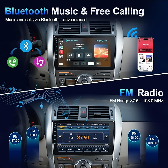 Car Stereo Radio for Toyota Corolla 2009-2013, Wireless Carplay Andorid auto Mirror Link 9Inch Touchscreen GPS Bluetooth 5.0 FM/RDS EQ-32 SWC