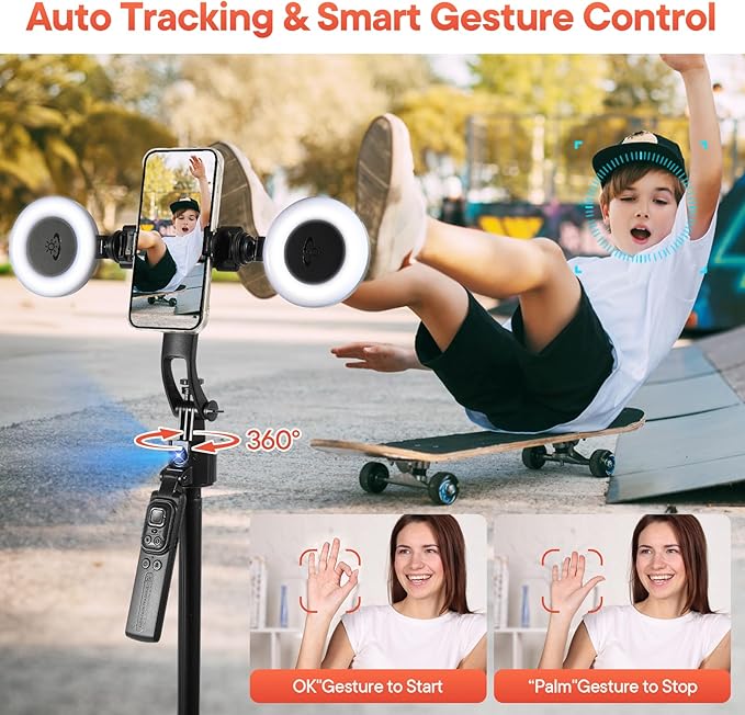 Vlogging Kit for iPhone/Android, 70”Auto Face Tracking Tripod Auto-Open Tripod Stand for iPhone with Light, Wireless Microphones with Remote, YouTube Starter kit for TikTok, Vlogging