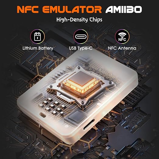 Upgraded NFC Emulator, Portable Button Operation, 3000+ Data Storage, , Compatible with Over 60 Games, 1.3" OLED Screen, Type-C Charging Port, White