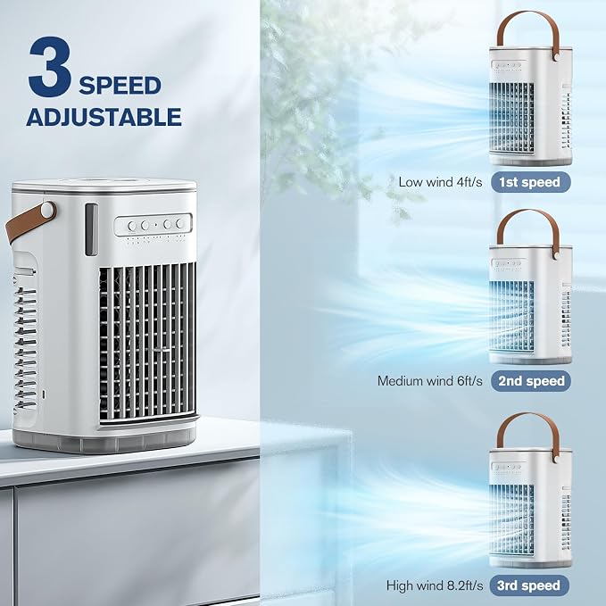 Mini Portable Air Conditioners w/Remote, USB Charging Powered, 1200ML Water Tank, 2 Ice Boxes & 2 Sprays, 7H Smart Timer, Evaporative Air Cooler With 3Speeds, Desktop Fan For HomeOutdoors