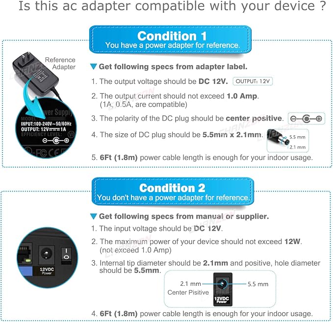 CHANZON 12V 1A UL Listed 12W AC DC Switching Power Supply Adapter (Input 100-240V, Output 12 Volt 1 Amp, 6Ft Cord, 12 Watt Max) Wall Wart Transformer Charger for DC12V Security CCTV Camera (5-Pack)