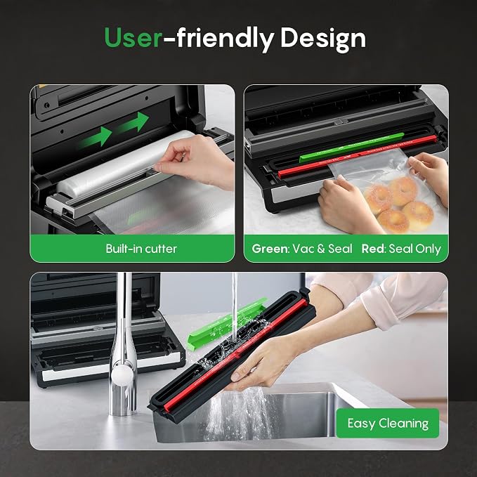 FRESKO Automatic Vacuum Sealer for Food, Hands-Free Operation, Seal 50 Bags in 20 min – Ideal for Meal Prep & Bulk Food Storage, Powerful Suction, Built-in Cutter & 2 Roll Bags