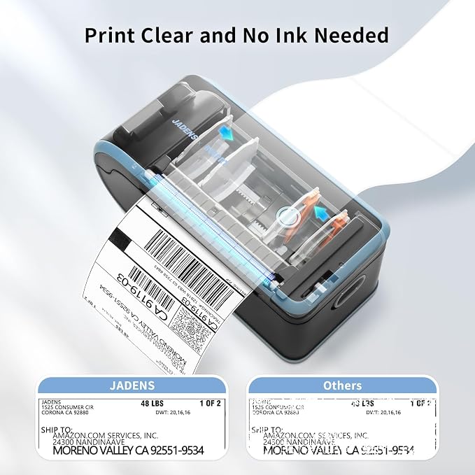 JADENS Bluetooth Thermal Label Printer, Wireless with Built-in Paper Bin | Compatible with iOS, Android, Windows, Mac, Chromebook, Widely Used for Etsy, Shopify, USPS