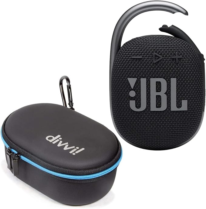 JBL Clip 4 Portable Bluetooth Speaker (Black) + Bundle with divvi! Protective Hardshell Case (Black)