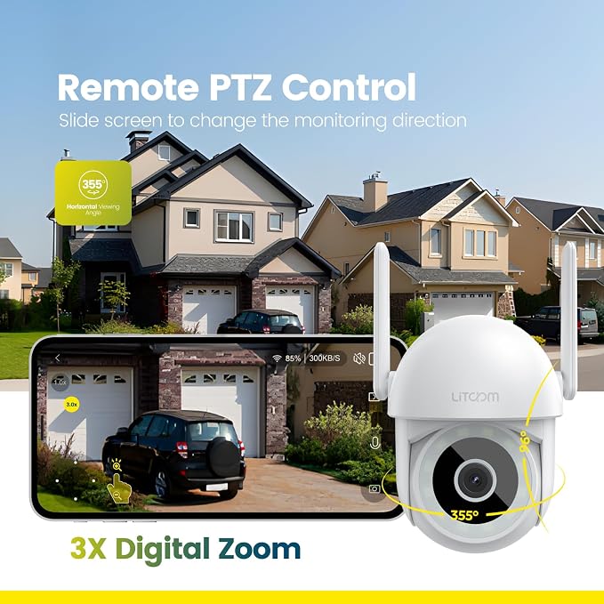 litokam 2.5K Security Camera Outdoor, 2.4G Wi-Fi Camera for Home Security Outdoor with Smart Motion Detection, 360° PTZ Surveillance IP Home Cam Outside with Color Night Vision, Siren & 2-Way Talk