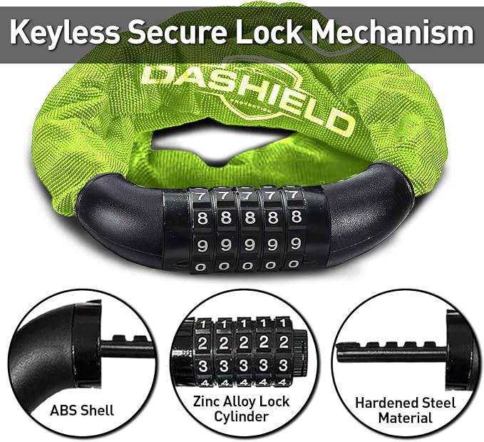 Bike Chain Lock Security 5 Digit Resettable Combination, 38.6 inches Heavy Duty Anti Theft Lock Chain for Bicycle, Motocycle, Scooter, Gate, Fence (Green, 3.2ft)