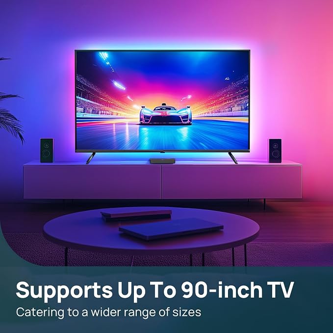 Linkind AI Sync TV Backlight Kit, HDMI 2.0 LED Strip with Decor Lighting for Home, Sync to Movie/Game/Music, 4K@60Hz for 27-90 inch TVs, Compatible with Alexa and Google Assistant
