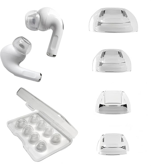Clear Silicone Ear Tips for AirPods Pro 1st/2nd Gen, 4 Pairs (XS/S/M/L) Replacement Earbud Tips for AirPods Pro Noise Isolation with Storage Case