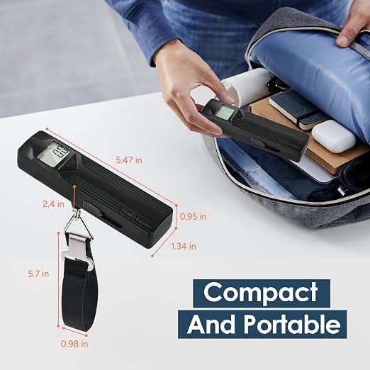 Battery-Free Luggage Scale – No Batteries Needed, Portable Digital Hanging Suitcase Weight Scale for Air Travel & Checked Bags, 110lb/50kg, LCD Display, Compact Travel Accessory
