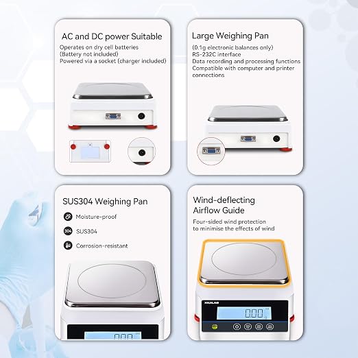 Lab Scale 2000g x 0.1g High Precision Digital Scale Electronic Analytical Balance with RS232 Interface One-Key Auto Calibration Windproof Airflow Strip Tare & Unit Conversion Function