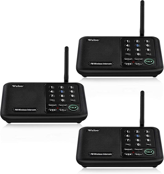 Wuloo Intercoms Wireless for Home 5280 Feet Range 10 Channel 3 Code, Wireless Intercom System for Home House Business Office, Room to Room Intercom, Home Communication System (3 Packs, Black)