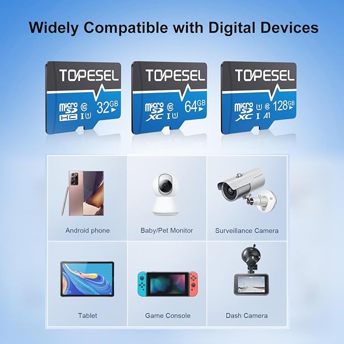 TOPESEL 64GB(The Actual usable Capacity is 57.6GB) Micro SD Card SDXC Memory Cards UHS-I TF Card Class 10 for Camera/Dash Cam/Tablet/PC/Computer(64GB 1Pack)
