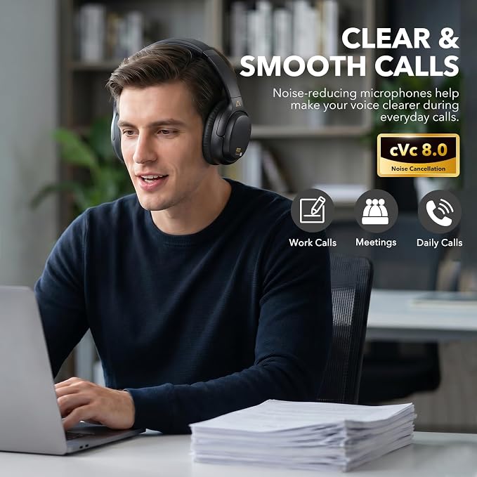 1Mii E700 Noise Cancelling Headphones Bluetooth Wireless Hi-Res LDAC,Black | Hybrid ANC, 75H Battery, Deep Bass, Comfortable Over Ear for Commuters & Traveler, aptX Low Latency for TV & Airplane