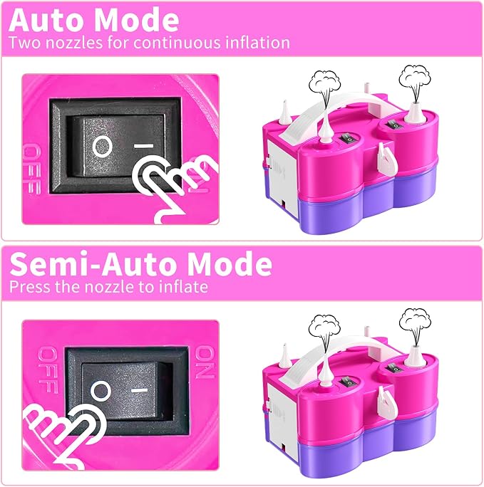 Biapian Balloon Pump Electric, 3-in-1 Portable Electric Air Pump for Balloons and Inflatables, Dual Nozzle Balloon Blower Machine for All Latex 260q Foil Balloon Inflator Deflator for Party Decoration