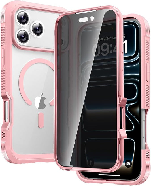 Diaclara Magnetic Designed for iPhone 17 Pro Max Case Full Body Bumper,[Compatible with MagSafe] Military Drop Proof Cover with Built-in Privacy Screen Protector,Pink