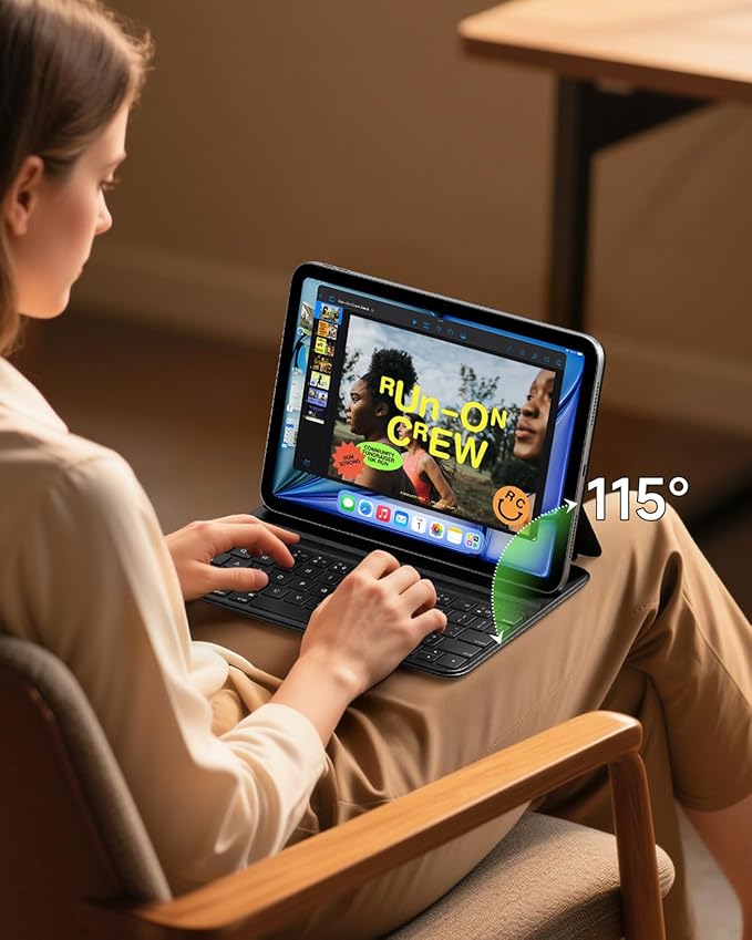 HOU Slim Bluetooth Keyboard Case for 2025 11th-Gen iPad (A16) & 2022 10th-Gen iPad, Smart Folio, Magnetic Stand with 2 Ergonomic Tilt Angles, Recyclable Synthetic Leather, Long-Life Battery, Black