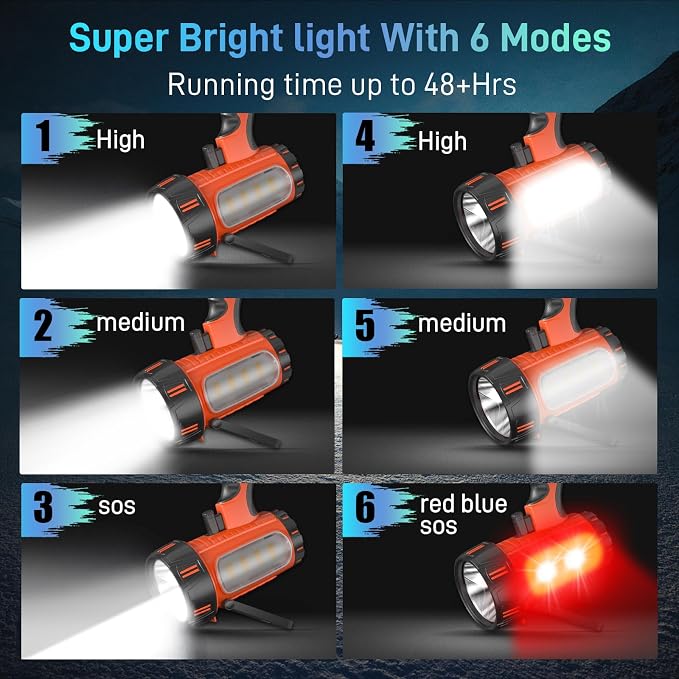 2026 New Super Bright Rechargeable Spotlight 3000,000 Lumen Flashlight Handheld Spotlight,10000mAh Spot Light Outdoor Runtime 72+ Hrs,Flashlight Searchlight Flood Camping Hunting Boating with Tripod