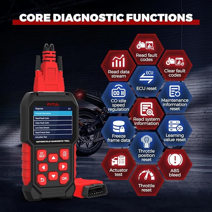 M4-EU Motorcycle OBD2 Scanner Full System Diagnostic Scan Tool | Honda Yamaha Kawasaki Suzuki KTM Vespa, ABS TPMS IMMO ECU Reset, Bidirectional Test, Battery Test, Lifetime Updates