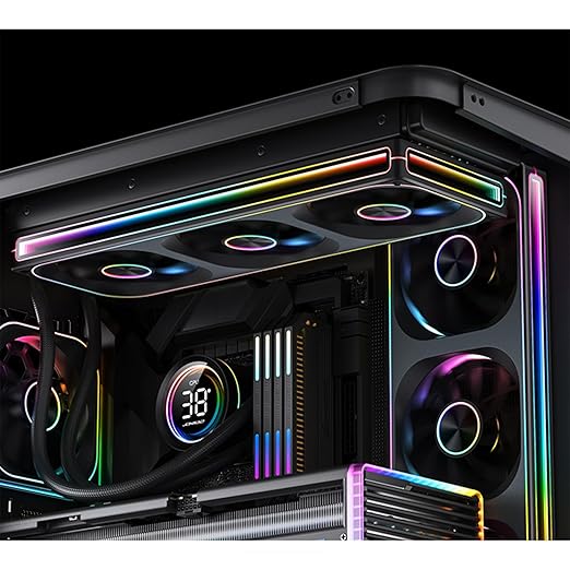 JONSBO ZA-240B PC Case Fan,All(2)-in-One,Single Frame Unit with 2x120mm ARGB Fans,PWM,3Pin ARGB, Silent Computer with 4-Sides Infinity Mirror Fan 2400RPM,Aluminum Nameplate,28mm Thick Black