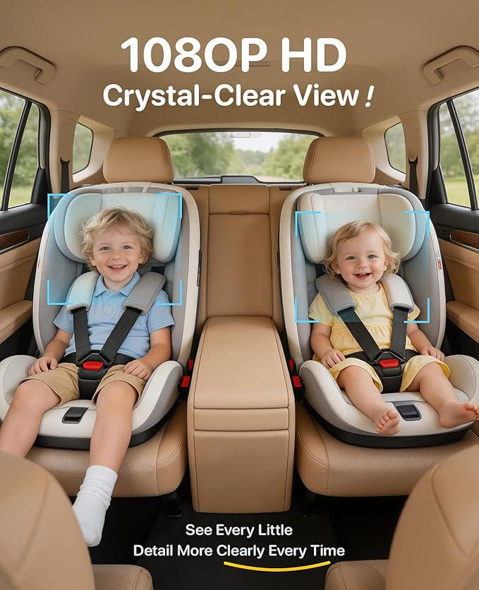 LUCKVIEW BM5 MAX Dual Baby Car Camera, 1080P HD with Record & Playback, 7.2” Split-Screen Display, Auto Night Vision, Easy Installation Rear-Facing Car Seat Camera for Baby