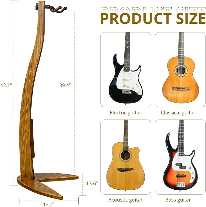 MUSO Guitar Bass Hanger Stand, Solid Wood Bow Holder Mermaid Shaped for Display and Storage, 42 inches Height Anti-scratched and Anti-bump, Decorate Studios, Living room and Stage (Zebra, 1)