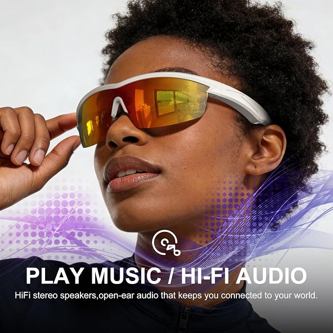 Bluetooth Audio Smart Glasses for Cycling Running Driving | Polarized Sports Sunglasses with Open-Ear Speakers, Hands-Free Calls, Voice Assistant, UV Protection, IPX5 Waterproof for Hiking Fishing