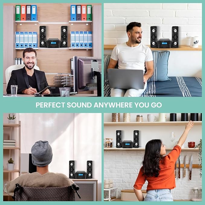 Philco Stereo Shelf Systems Compact CD Shelf System with Digital FM Stereo Radio, Bluetooth Wireless Technology, and Remote Control | LCD Display | MP3 & AUX Port Compatible | USB Playback (Black)