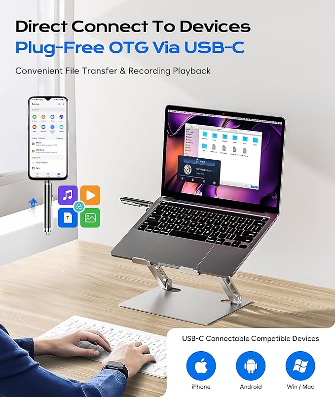 72GB Digital Voice Recorder w/USB Type-C, Portable Dictahpone Recording Device, One-Touch Start Voice Active Recorder with Playback, Portable Audio Recorder for Class Meeting