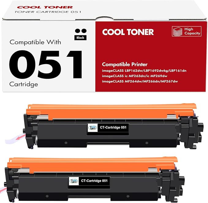 051 Toner Cartridge Compatible for Canon 051 Black Toner Cartridge CRG-051 051H CRG-051H for imageCLASS MF260 MF264dw MF269dw MF267dw LBP162dw MF266dn MF263dn LBP1692dwkg LBP161dn Printer 2-Pack