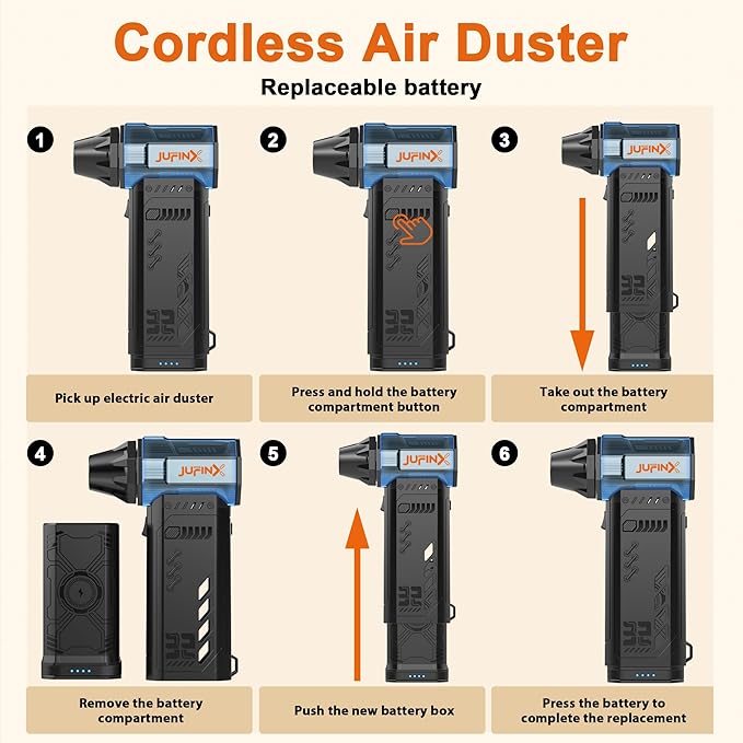 Air Duster - 250,000RPM Compressed Air Duster, Replaceable Batteries 2pcs,Long Life-mini Blower, 3-Gear Adjustable- Electeic Air Duster for Keyboard,PCs,Leaves,Car Cleaning (X301MAX)