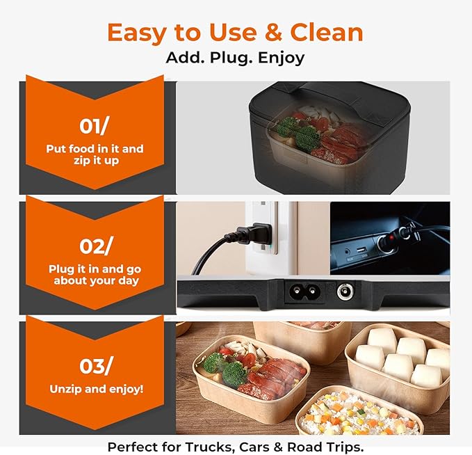 Electric Heated Lunch Box - Small Food Warmer For Men And Women, Mini Portable Travel Microwave, 12V/24V/110V 3-In-1 Self Heating Oven For Car, Truck, Office