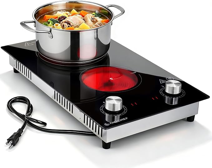 AMZCHEF 2-Burner-Electric-Cooktop-Electric-Stove Knob Control